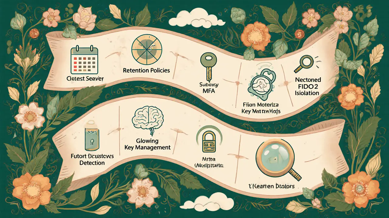 Póster Art Nouveau con lista visual de mejores prácticas de seguridad BaaS.