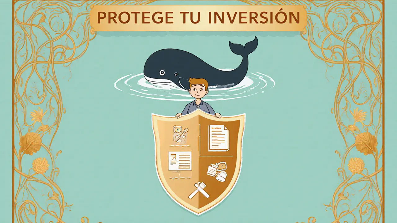 Cartel Art Nouveau que promueve estrategias para protegerse de ballenas cripto.