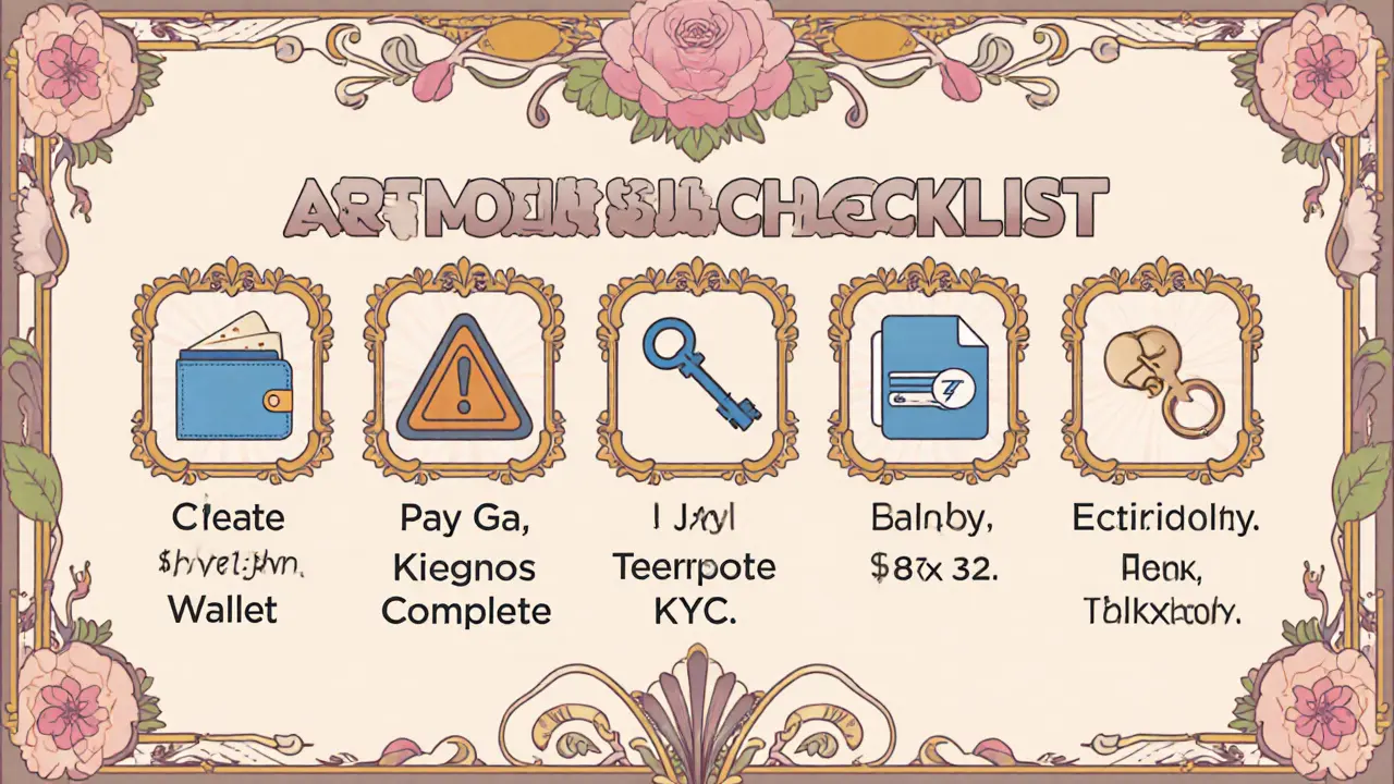Checklist ilustrado de pasos seguros para participar en el airdrop.