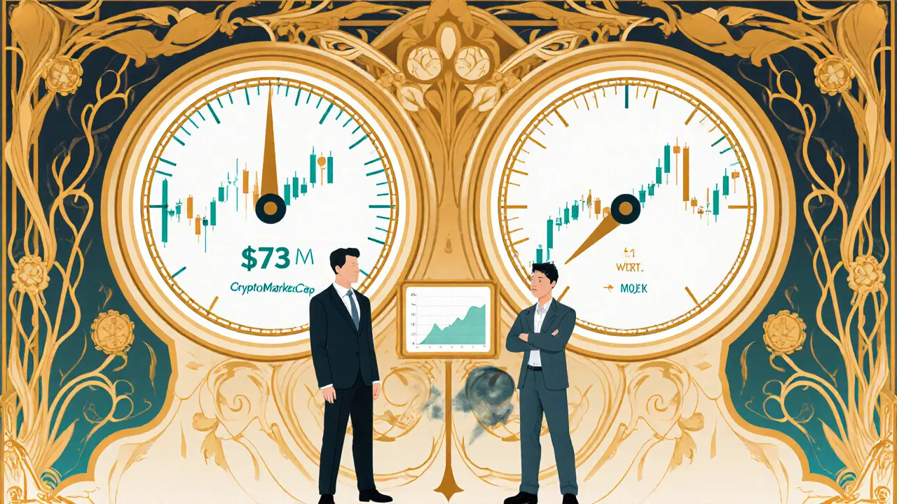 Ilustración de dos medidores de volumen que comparan  M y <h2>Modelo ve‑tokenomics simplificado</h2>.9 M, mostrando la diferencia de datos de Kyo Finance V3.