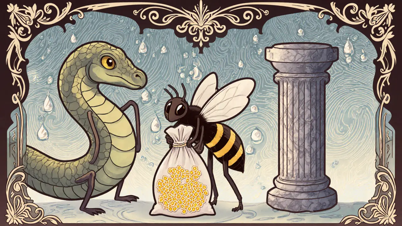 Tres figuras cartoon representan Protein en Solana, BSC y Ethereum con bolsas de tokens brillantes.