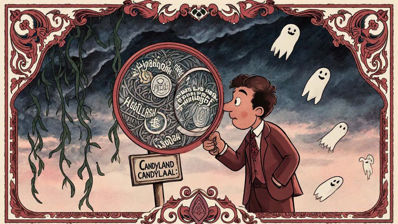 Ilustración Art Nouveau de un inversor alerta frente a riesgos y nombres confusos