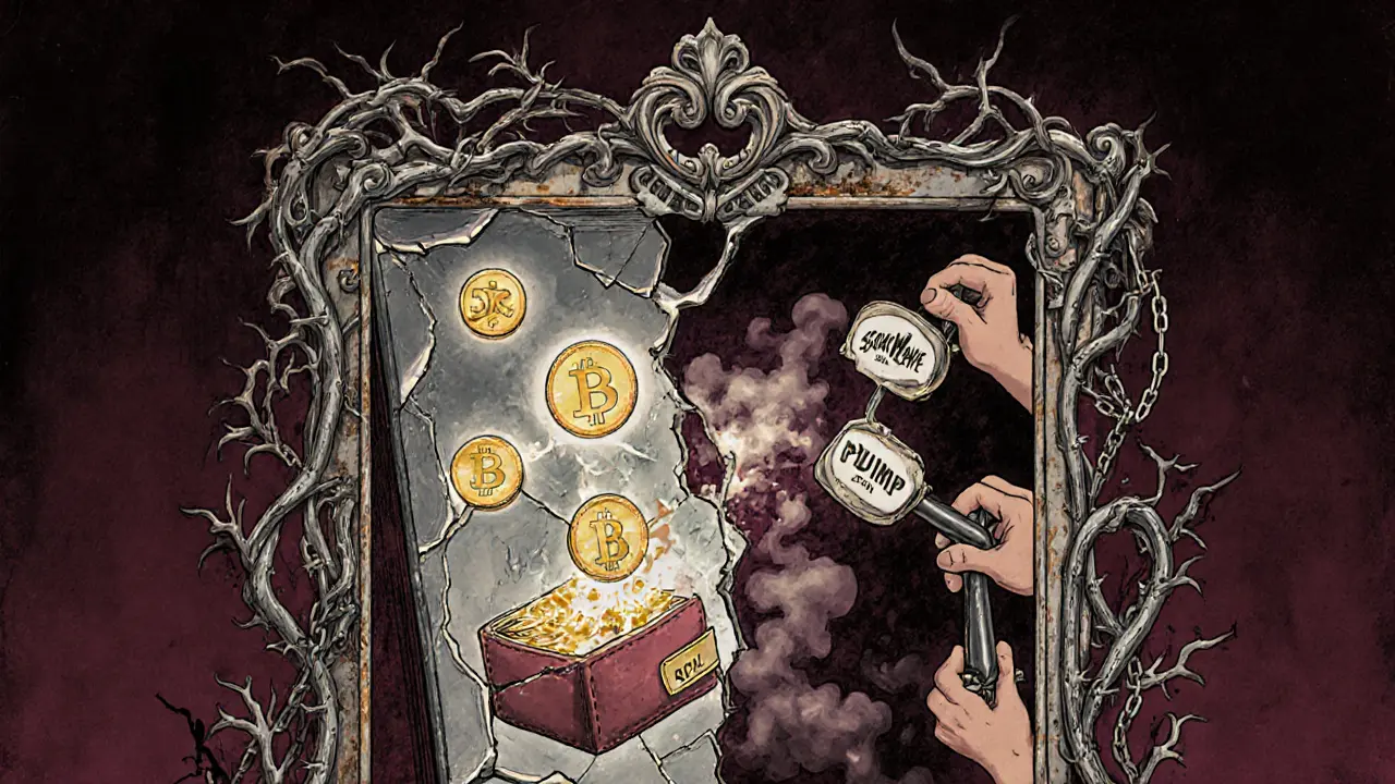 Espejo roto reflejando dos realidades opuestas: una tranquila y otra caótica, con cadenas rotas y letras desgastadas en estilo vintage.