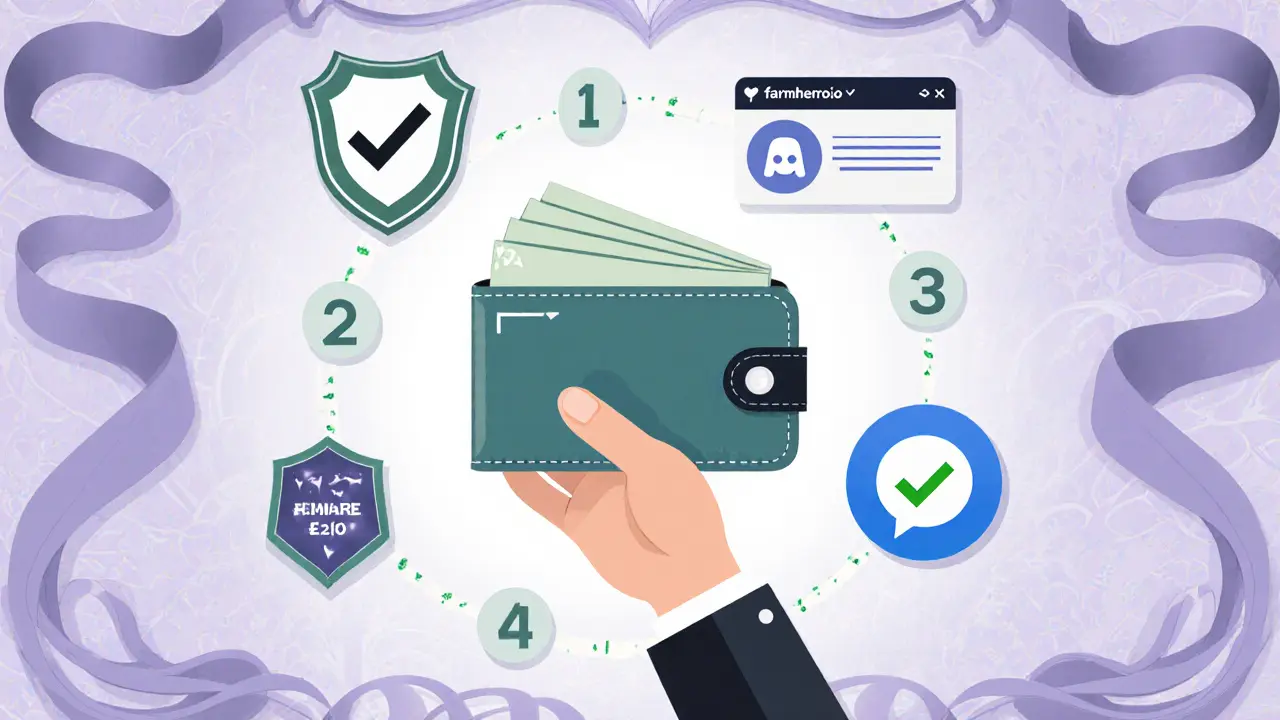 Usuario con MetaMask y símbolos de seguridad muestra pasos seguros para un airdrop.