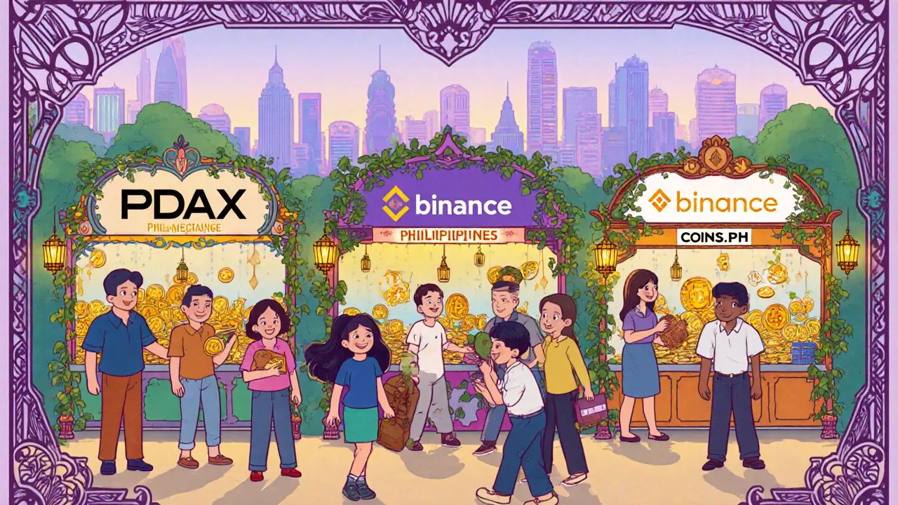 Mercado Art Nouveau con traders filipinos moviendo fondos a exchanges licenciados.