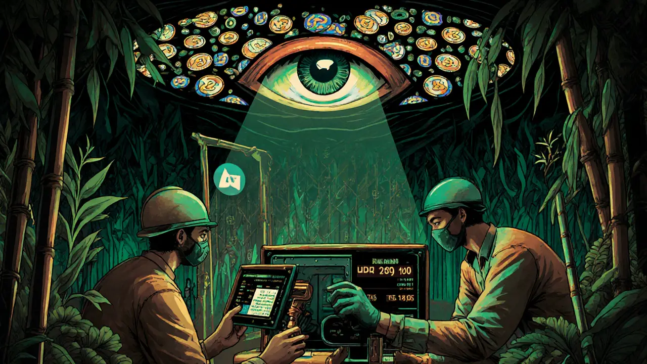 Mineros clandestinos operando equipos de criptomonedas en una guarida rural bajo el ojo vigilante del banco central.