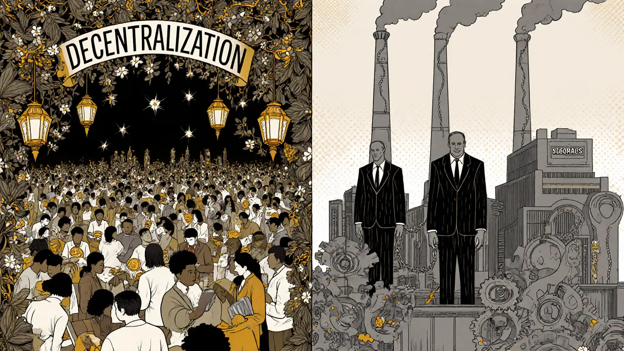 Contraste entre personas comunes minando criptomonedas y corporaciones dominando máquinas ASIC.