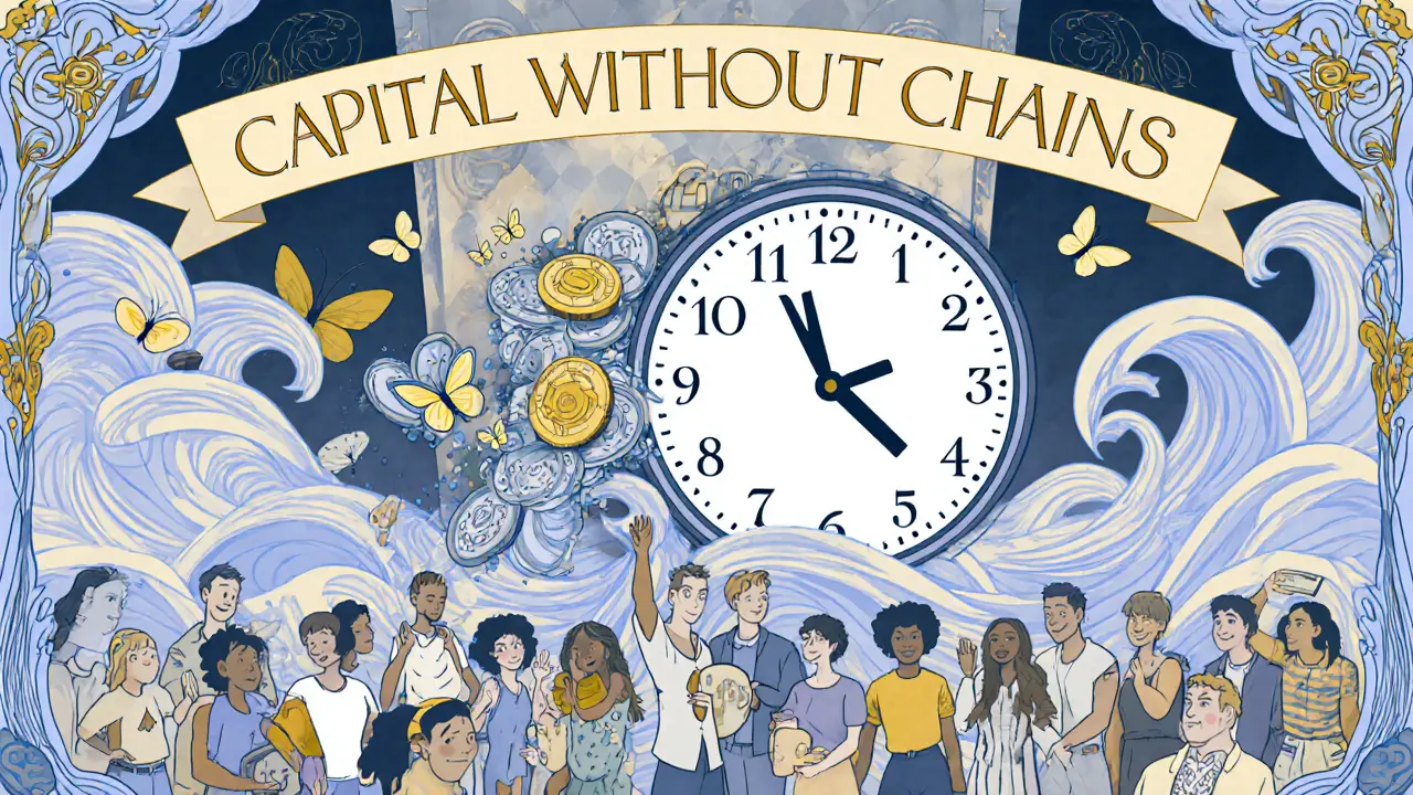 Un reloj de tokens muestra el desbloqueo de 21 días mientras usuarios ganan recompensas.