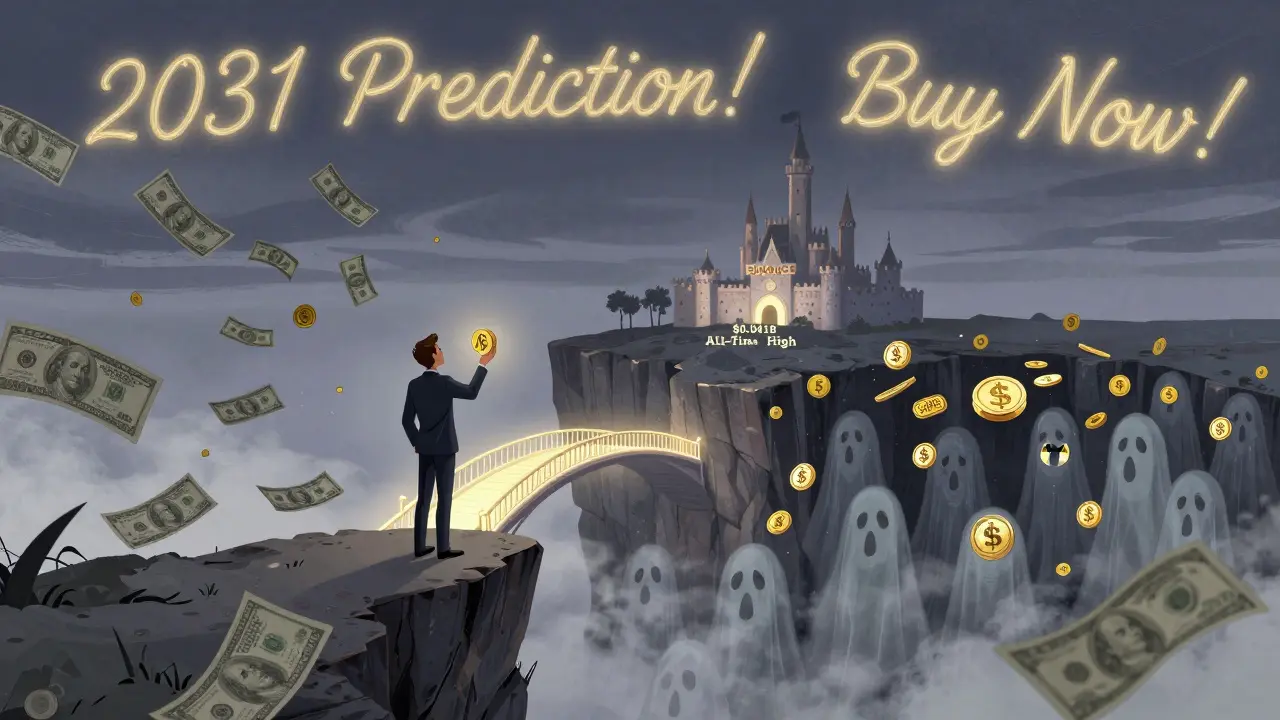 Inversor solitario en un acantilado, tokens caen como lluvia hacia un abismo vacío.