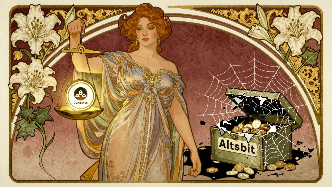 Mujer elegante sosteniendo una balanza: una bóveda segura frente a una caja que se desmorona, con patrones florales y tonos cálidos.