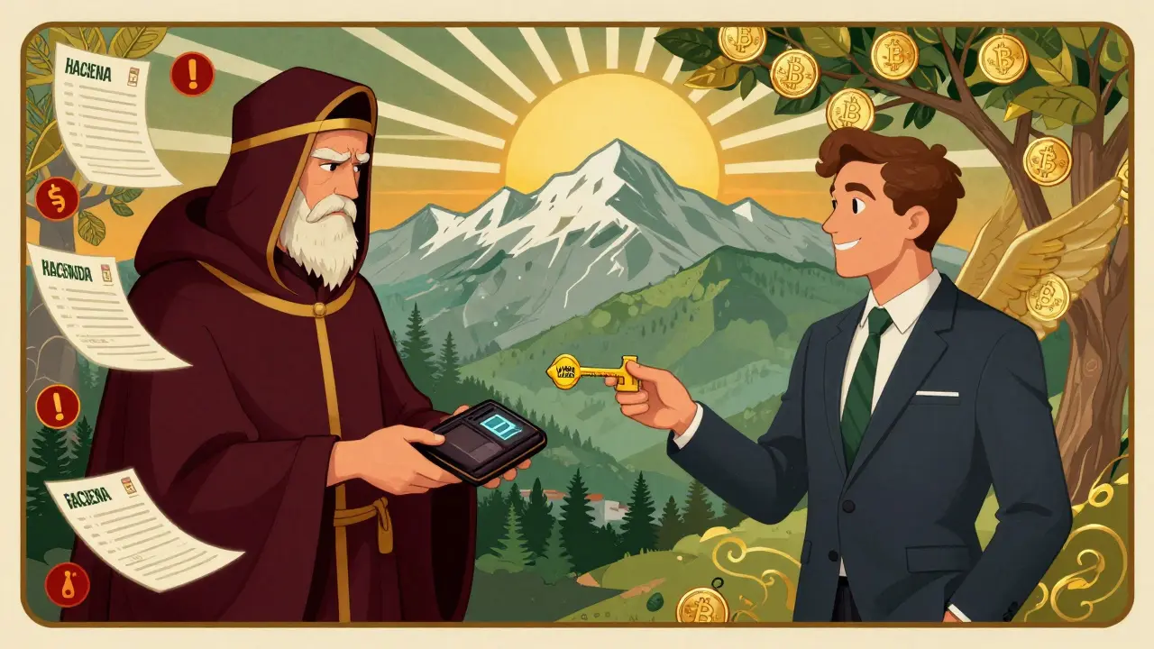 Escena dividida: contribuyente con Hacienda vs. emprendedor recibiendo licencia regulatoria.