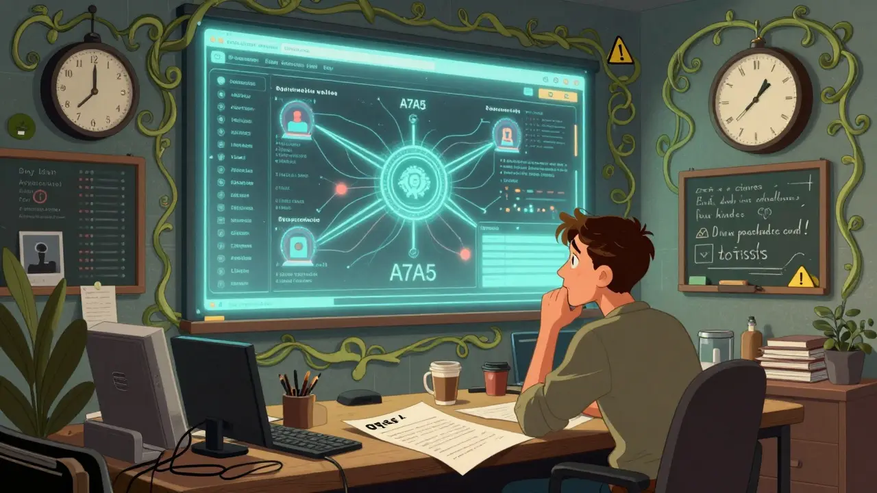 Oficina de startup cripto con un panel de análisis blockchain que revela conexiones sospechosas, bajo la amenaza de un plazo de 72 horas y una carta de la OFSI.