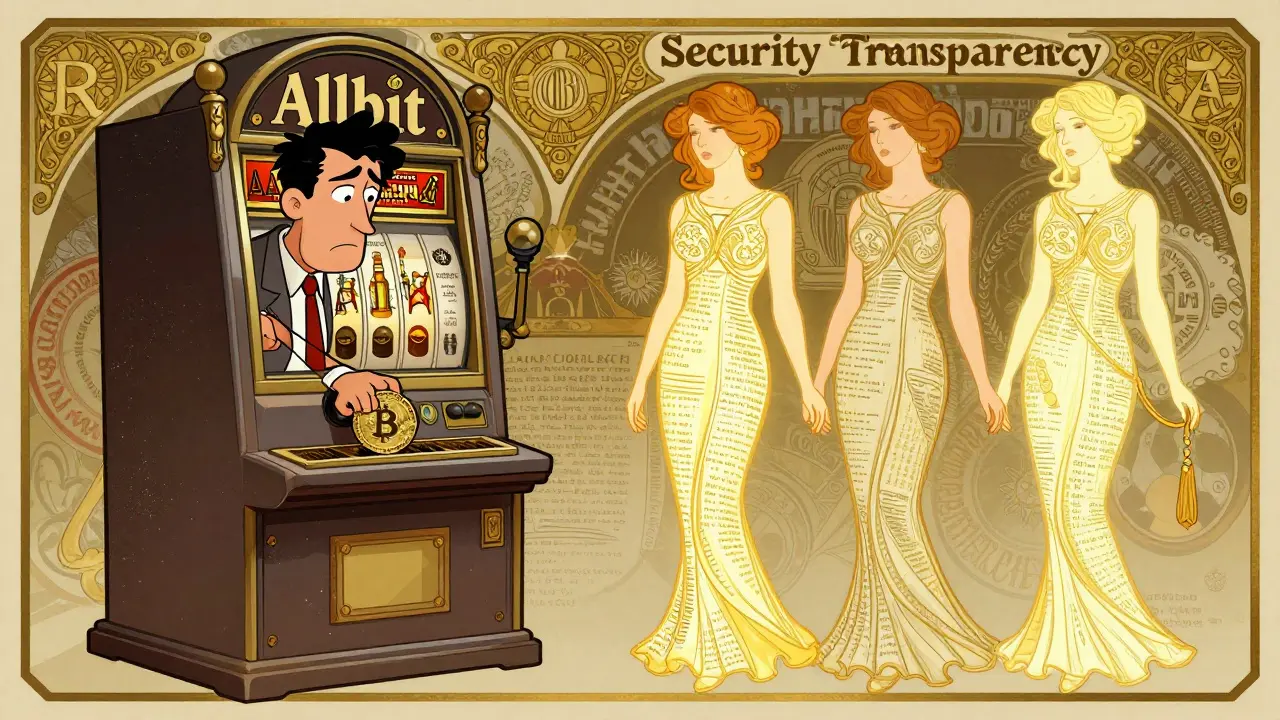 Estilo Art Nouveau: Un inversor español deposita una criptomoneda en una máquina oscura, mientras figuras simbólicas de seguridad se alejan en desilusión.