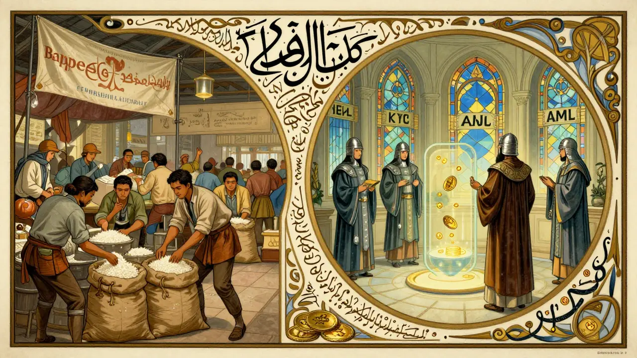 Mercado dividido: tradicional comercio de commodities frente a un sistema financiero digital regulado por la OJK.