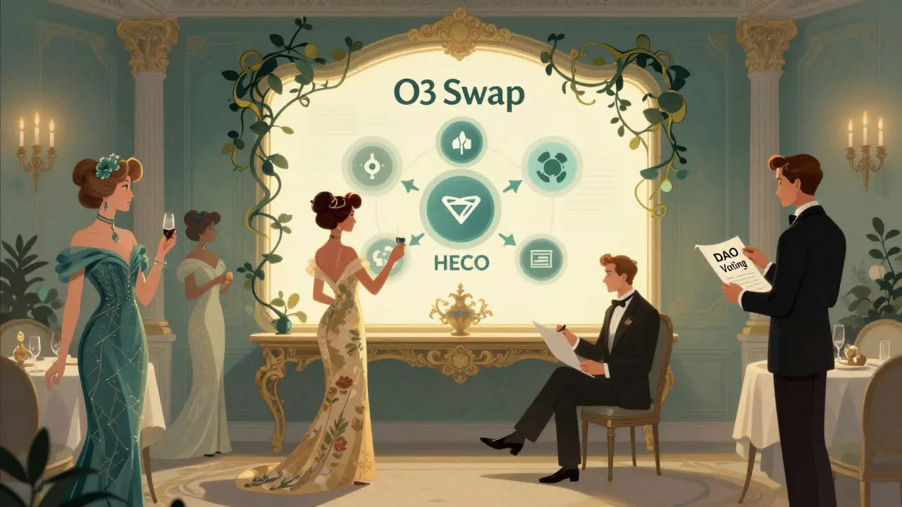 Salón elegante con usuarios intercambiando criptomonedas en una consola brillante, rodeados de enredaderas ornamentales y luz tenue.