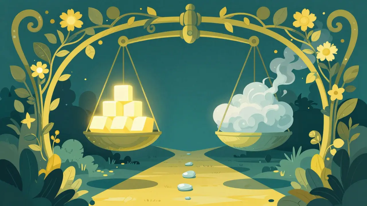 Balance entre dos senderos bajo arcos florales, uno claro y otro vago, estilo ilustración.