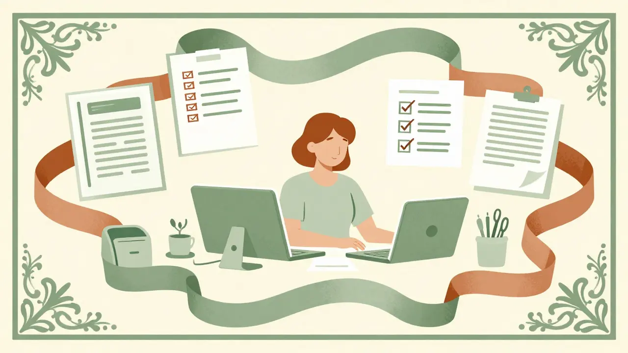 Espacio organizado con herramientas financieras estilizadas