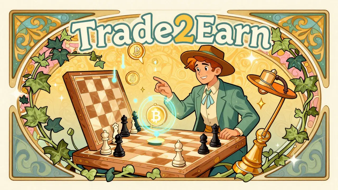 Persona jugando ajedrez digital con símbolos de criptomonedas y curvas elegantes.