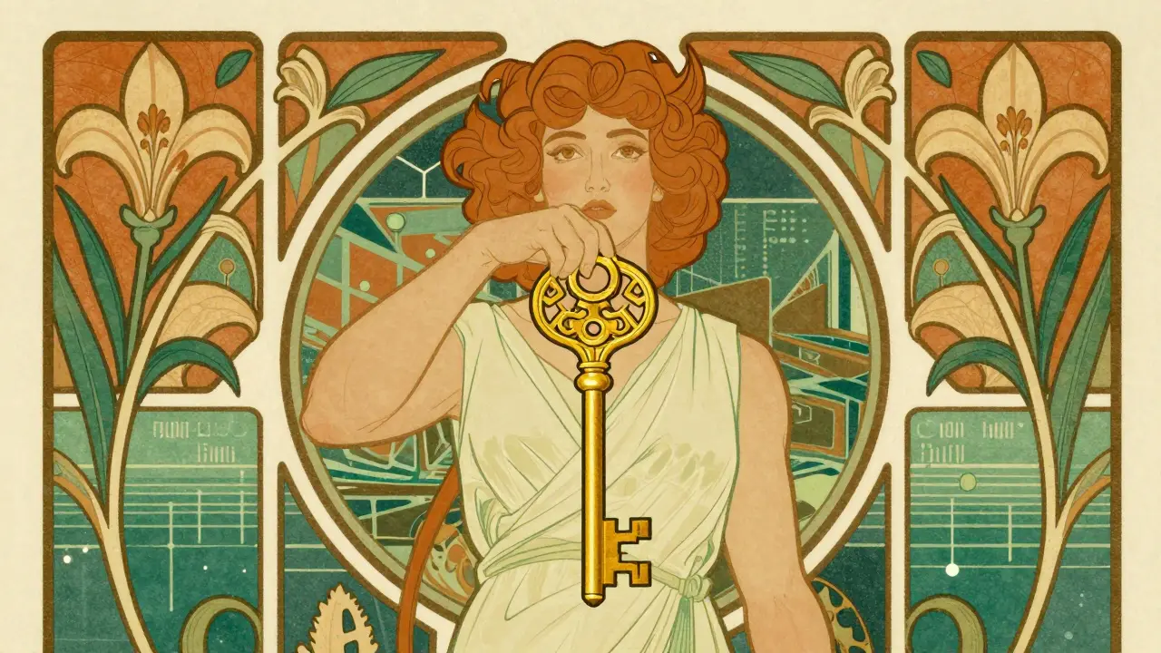 Persona sosteniendo una llave dorada ornamentada simbolizando la custodia de claves privadas en criptomonedas.