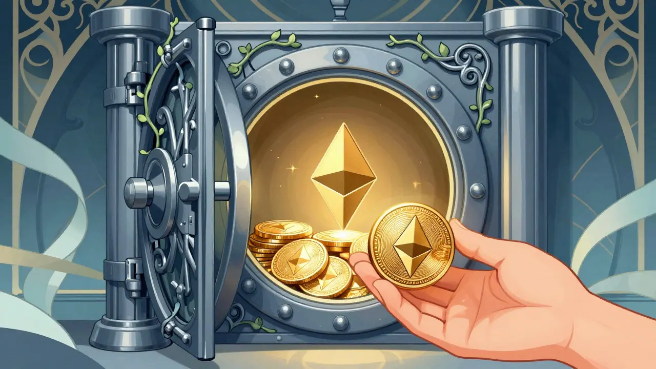 Bóveda segura guardando ETH y emitiendo tokens WETH