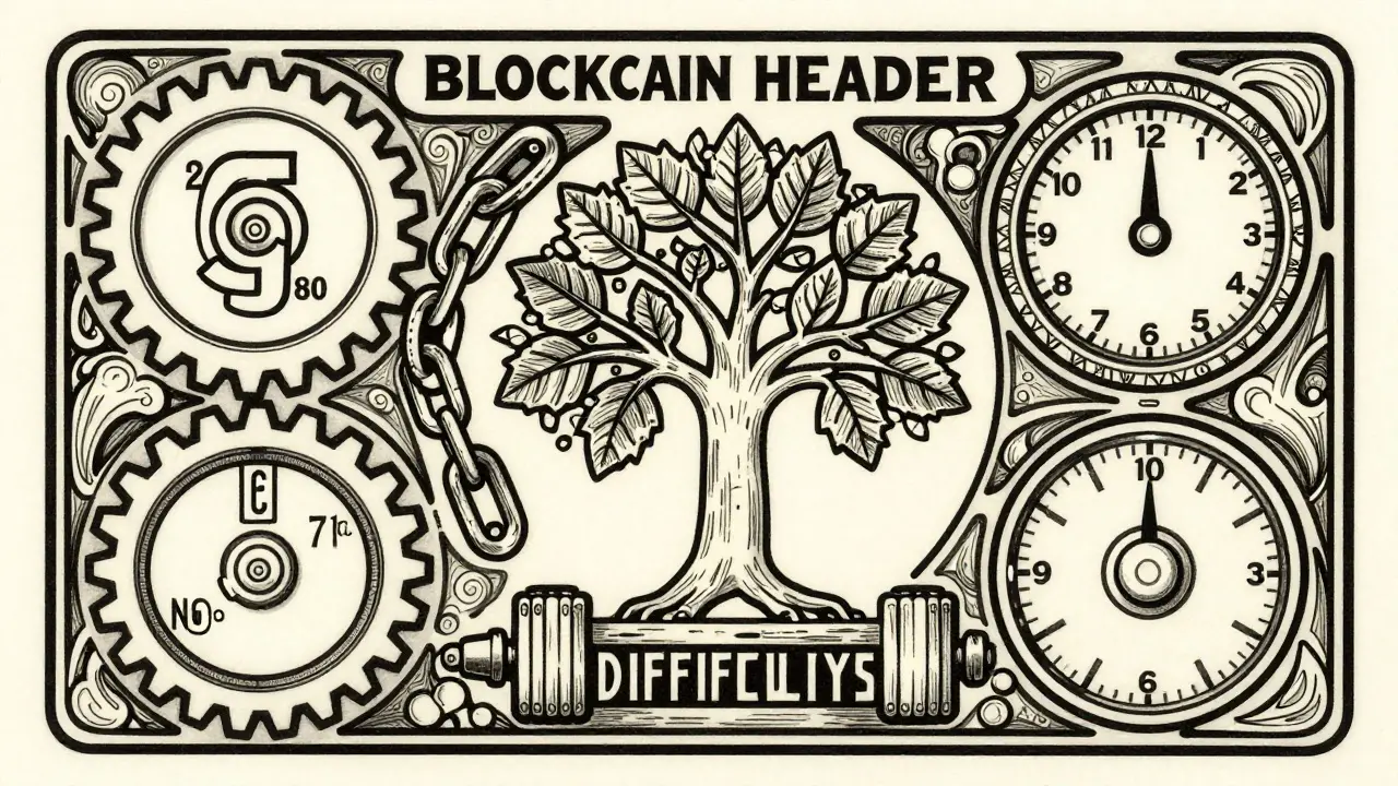 Detalle ornamental de los campos de la cabecera blockchain en estilo Art Nouveau