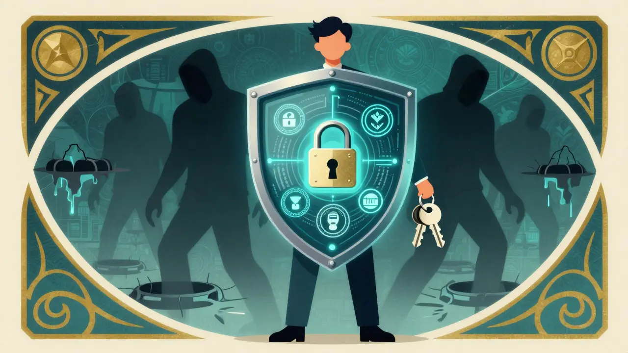 Escudo protector brillante contra amenazas digitales, simbolizando seguridad