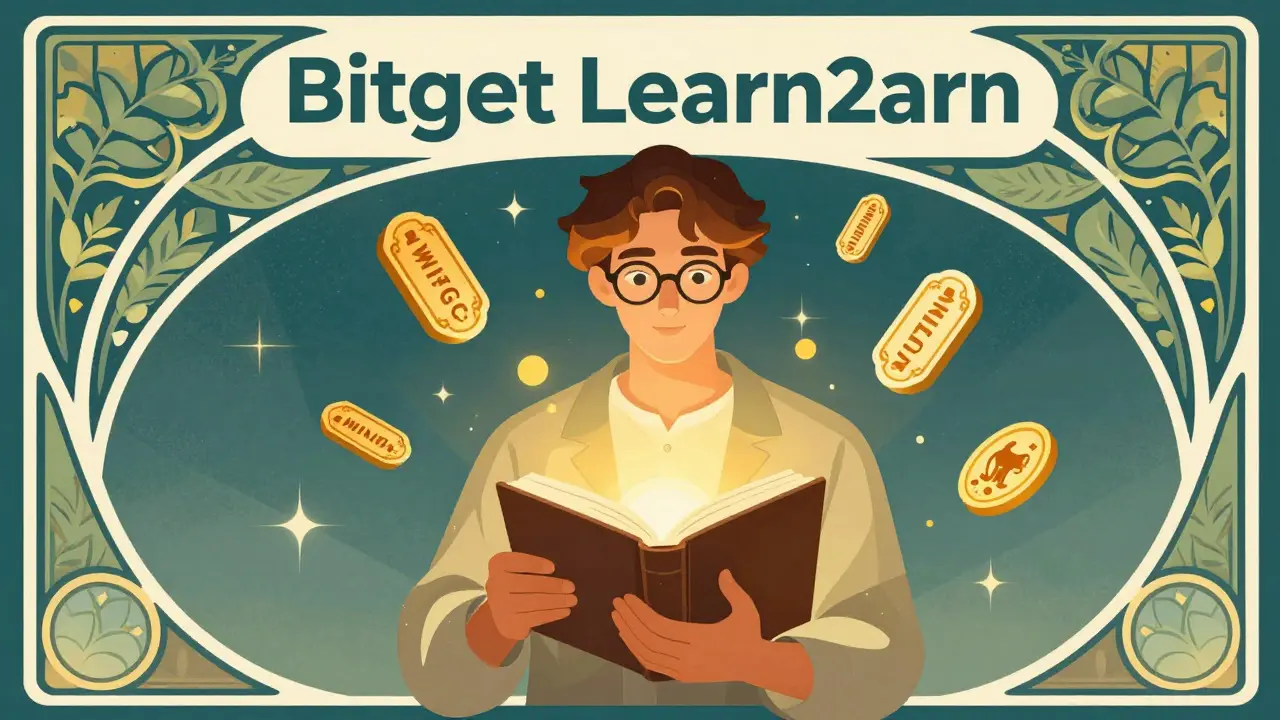 Estudiante recibiendo tokens WIFEDOGE por aprender en estilo Art Nouveau.