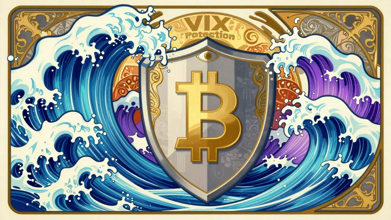 Ondas de volatilidad y escudo protector en estilo Art Nouveau