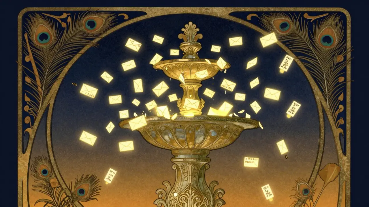 Nodo de servidor filtrando transacciones en estilo Art Nouveau