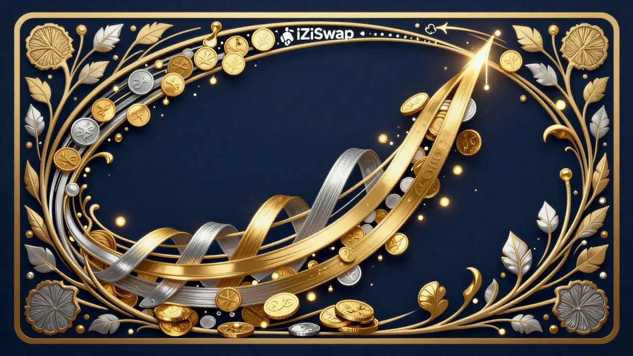 Cintas de monedas y fluidez financiera ilustradas en estilo Art Nouveau