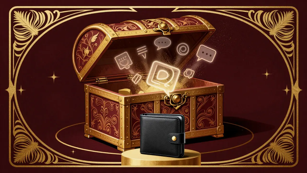 Cofre cerrado con adornos Art Nouveau simbolizando el fin del airdrop y métodos pasados