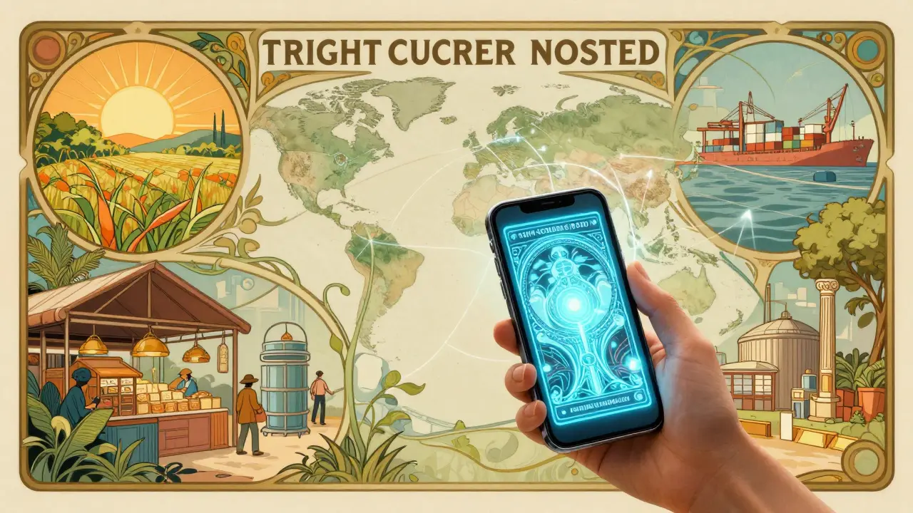 Estilo Art Nouveau: consumidor conectado digitalmente a granjas y almacenes