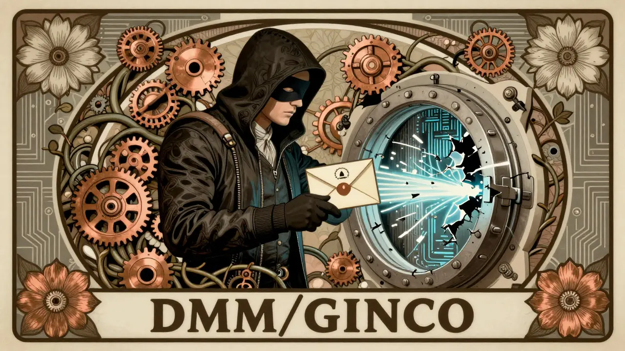 Hacker enmascarado abriendo una bóveda con ingeniería social, ilustración decorativa