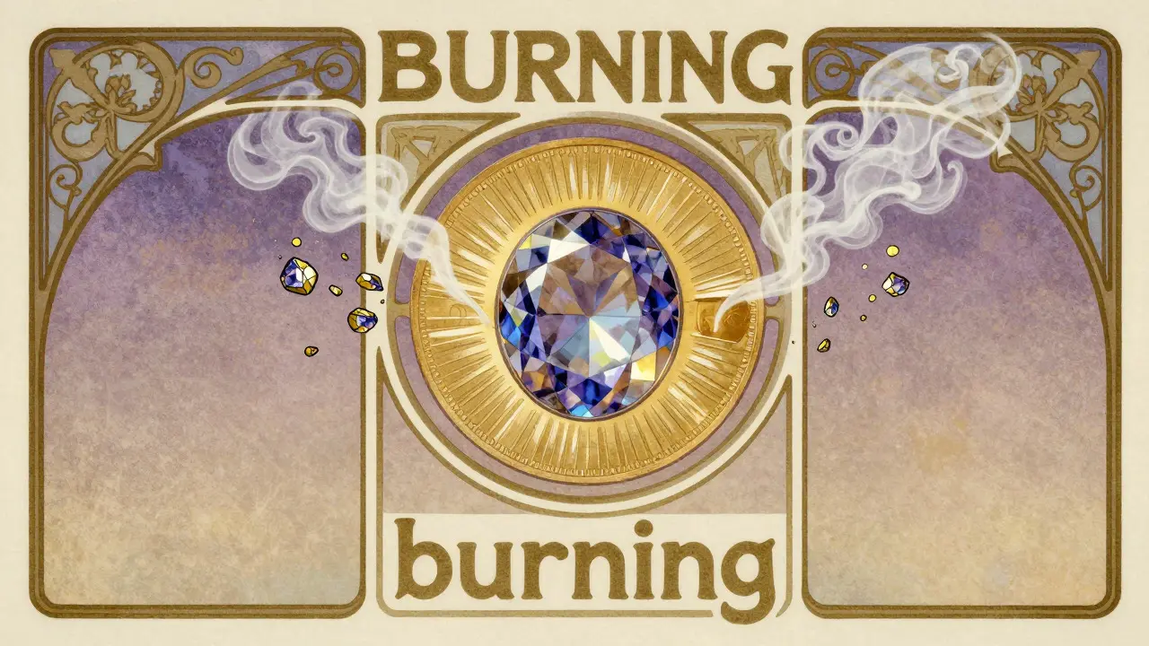 Mecanismo de quema de tokens en estilo Art Nouveau