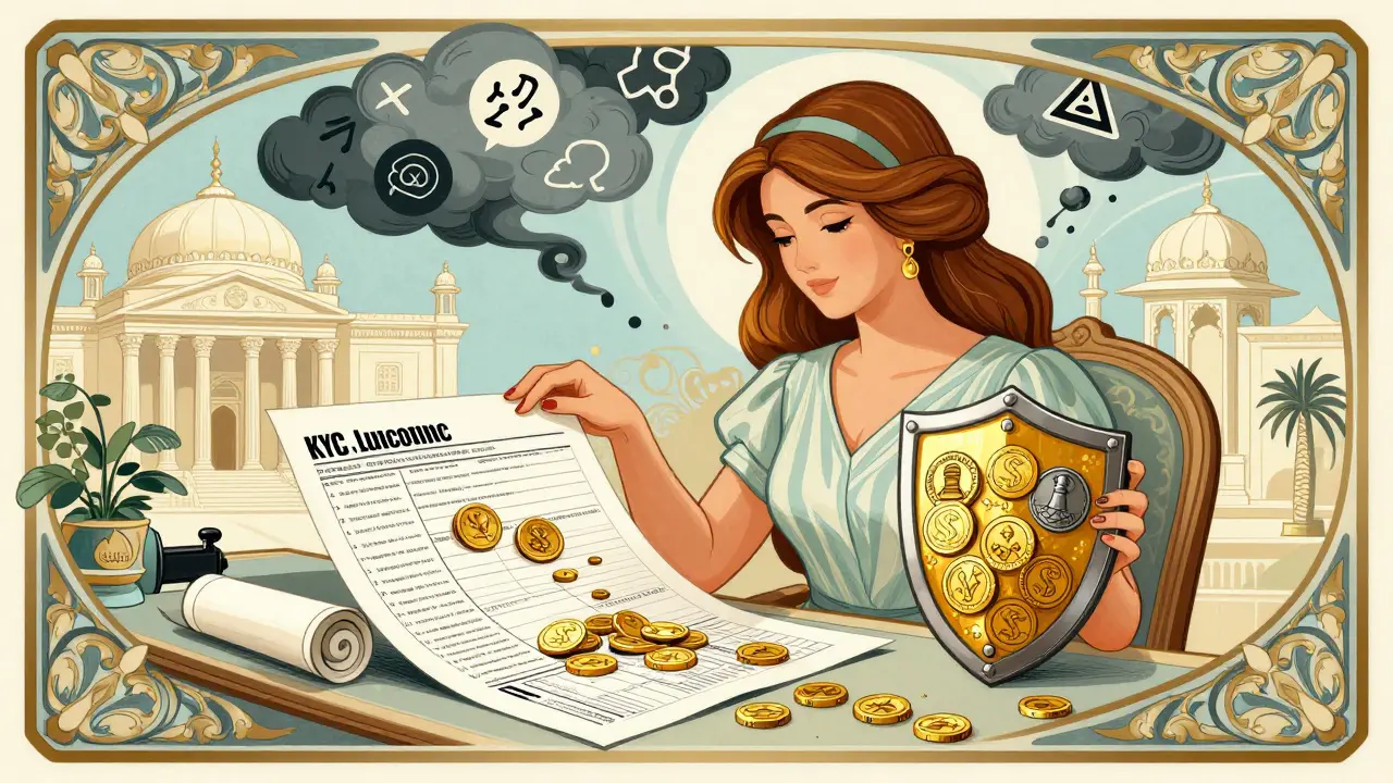 Mujer protegida por documentación fiscal contra riesgos bancarios