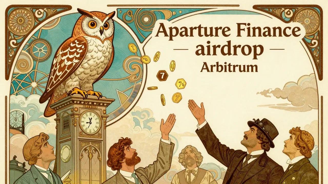Póster Art Nouveau mostrando búho y monedas doradas cayendo sobre reloj antiguo