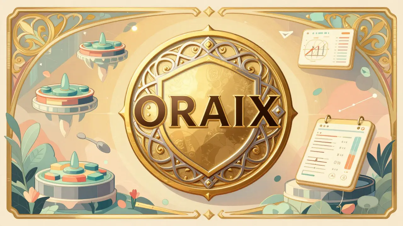 Símbolo ornamental del token ORAIX y gobernanza segura