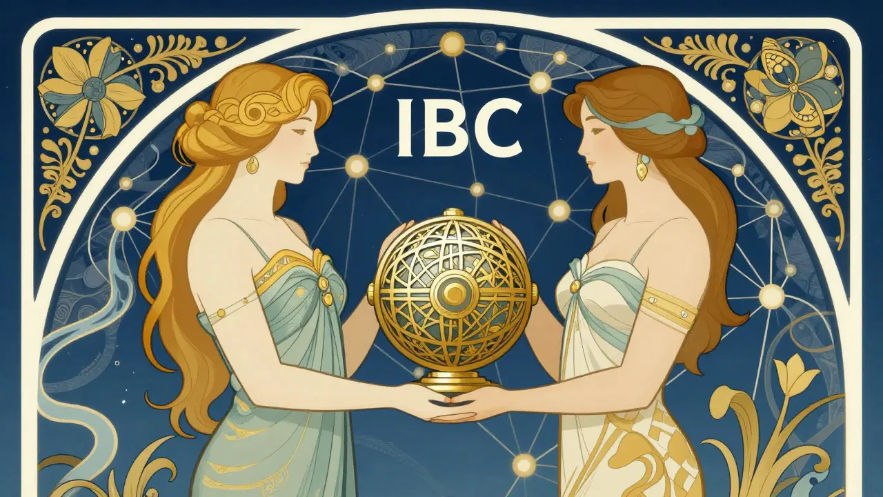 Dos figuras sosteniendo un cofre decorativo en estilo Art Nouveau, simbolizando seguridad compartida