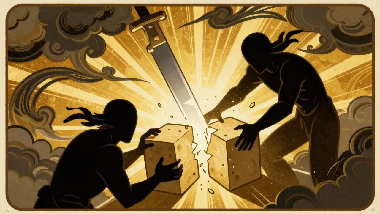 Escena dramática Art Nouveau mostrando el castigo por deshonestidad en la red