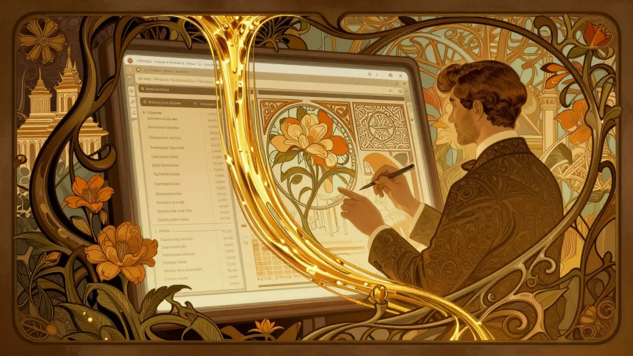 Interfaz de trading elegante con estilo Art Nouveau
